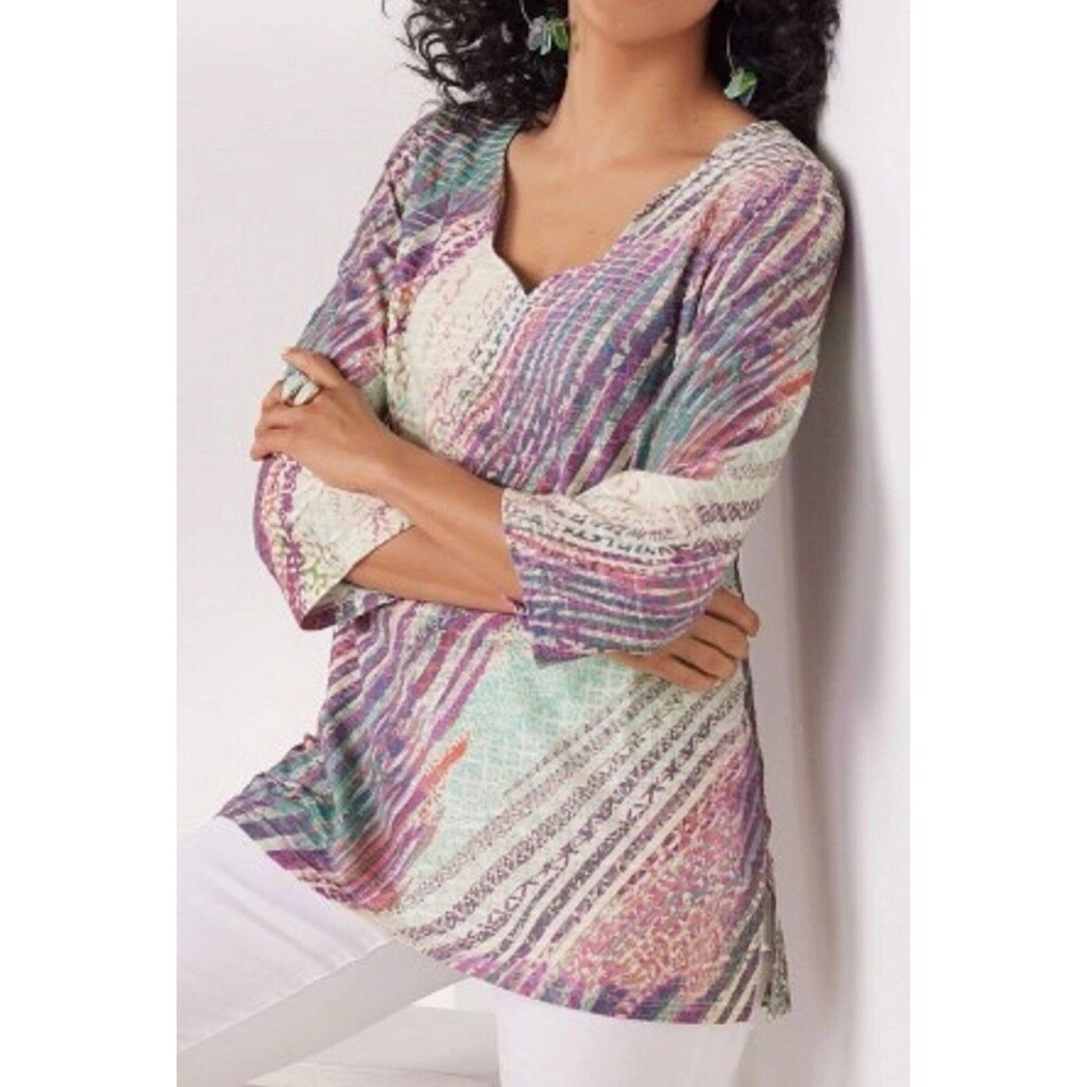 Soft Surroundings Estampa Textured Tunic Top Medium